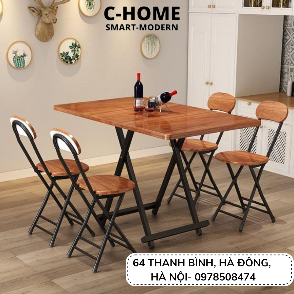 Combo bàn ăn gấp gọn thông minh 1 bàn 6 ghế, bàn ghế cafe gấp nhỏ gọn tiện lợi, kích thước bàn và màu sắc đa dạng.