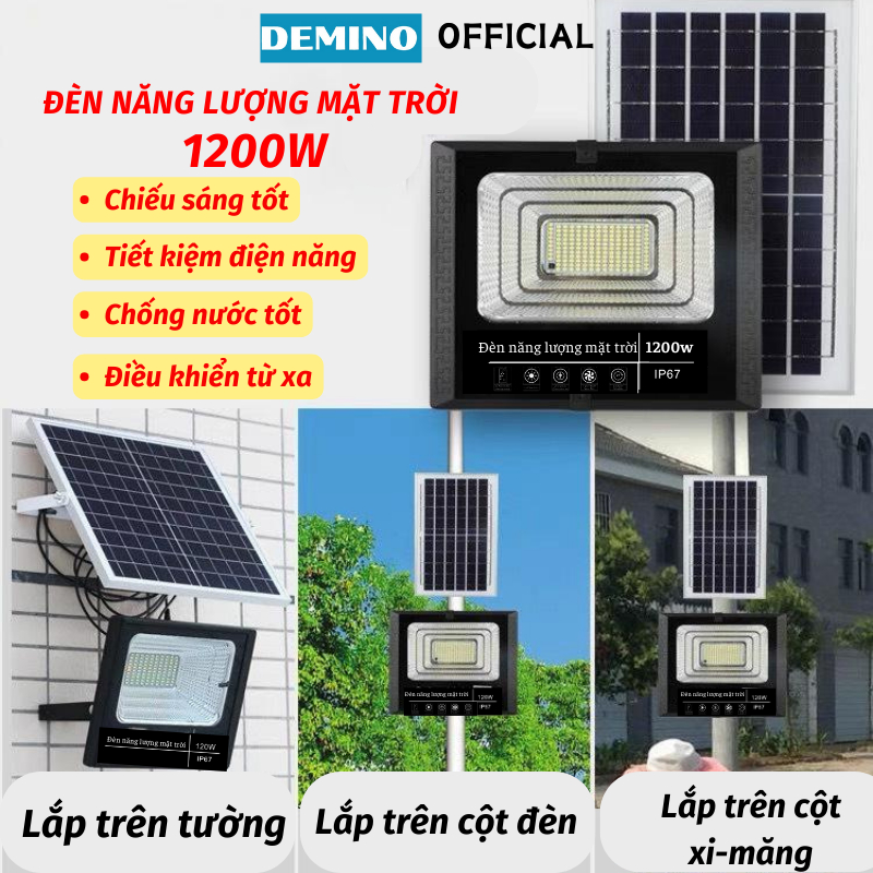Đèn Led Năng Lượng Mặt Trời Demino 1200W Tiết Kiệm Điện Cảm Biến Ánh Sáng Chống Nước Có Điều Khiển