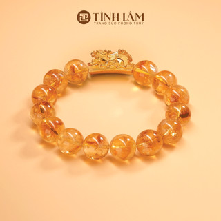 Tinh lâm vòng tay phong thủy đá thạch anh vàng - charm tỳ hưu bọc vàng
