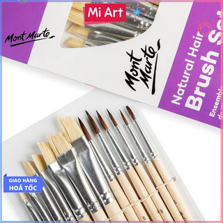  Bộ 13 Cọ Vẽ Round & Angle Mont Marte - Natural Hair Round and Angle Brush Set 13pc - BMHS0059