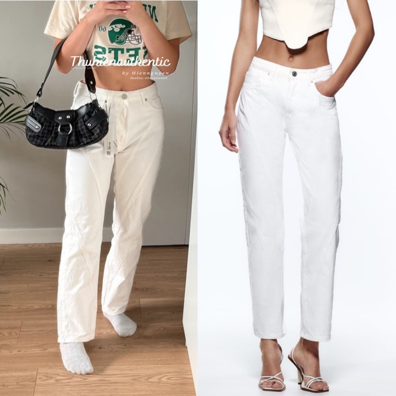 (SIZE 32) Quần jean lưng vừa trắng ống thẳng ôm vừa gân xéo mã code: 6688/022/250 ZARA chính hãng(kèm ảnh thật)