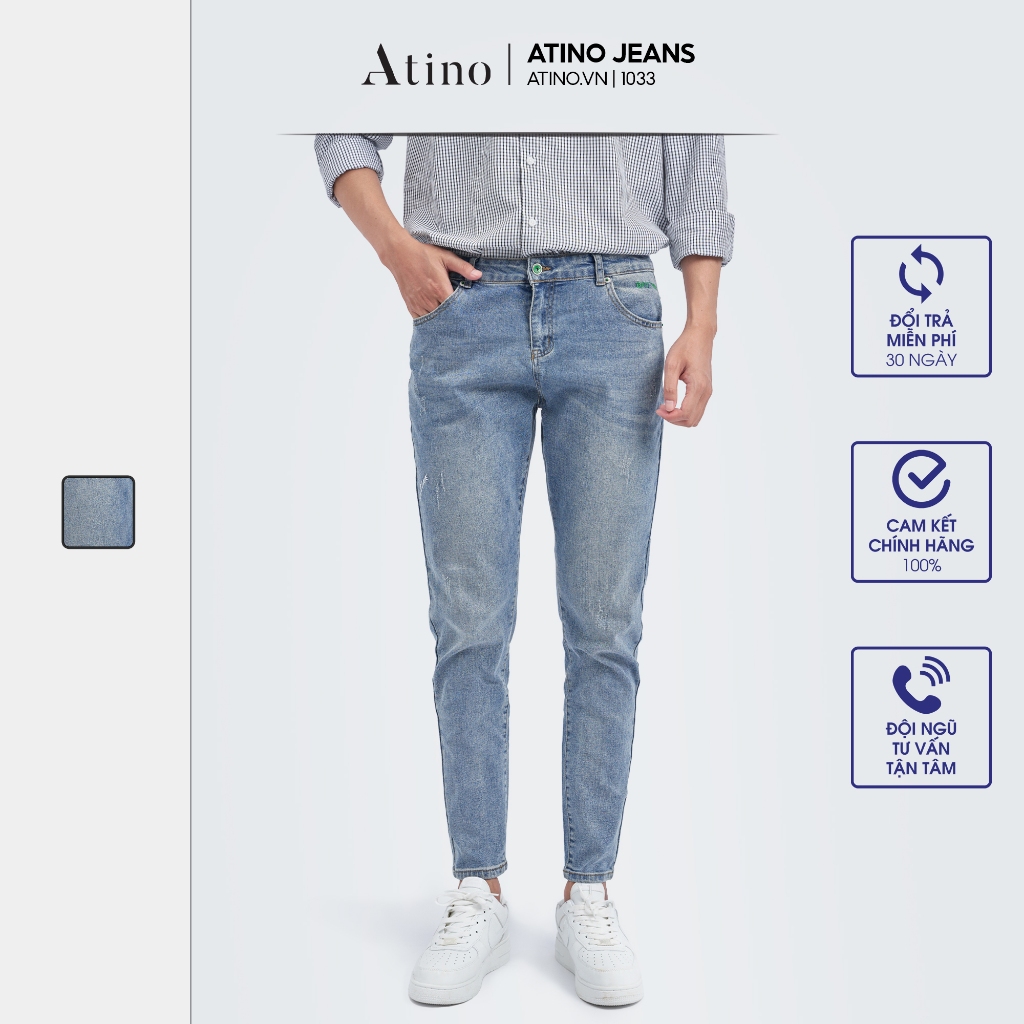 Quần Jean Nam Xanh FINE ATINO Chất Liệu Jean Pha Spandex Form Slim-Fit QJ1.1033