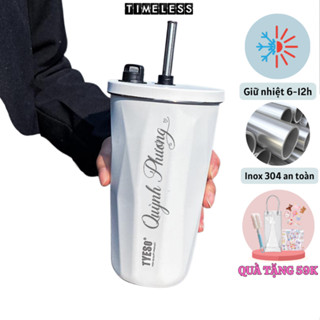 Ly giữ nhiệt cao cấp Tyeso Wonder 600ml cốc nước giữ nhiệt Timeless ly có ống hút, khắc tên B191