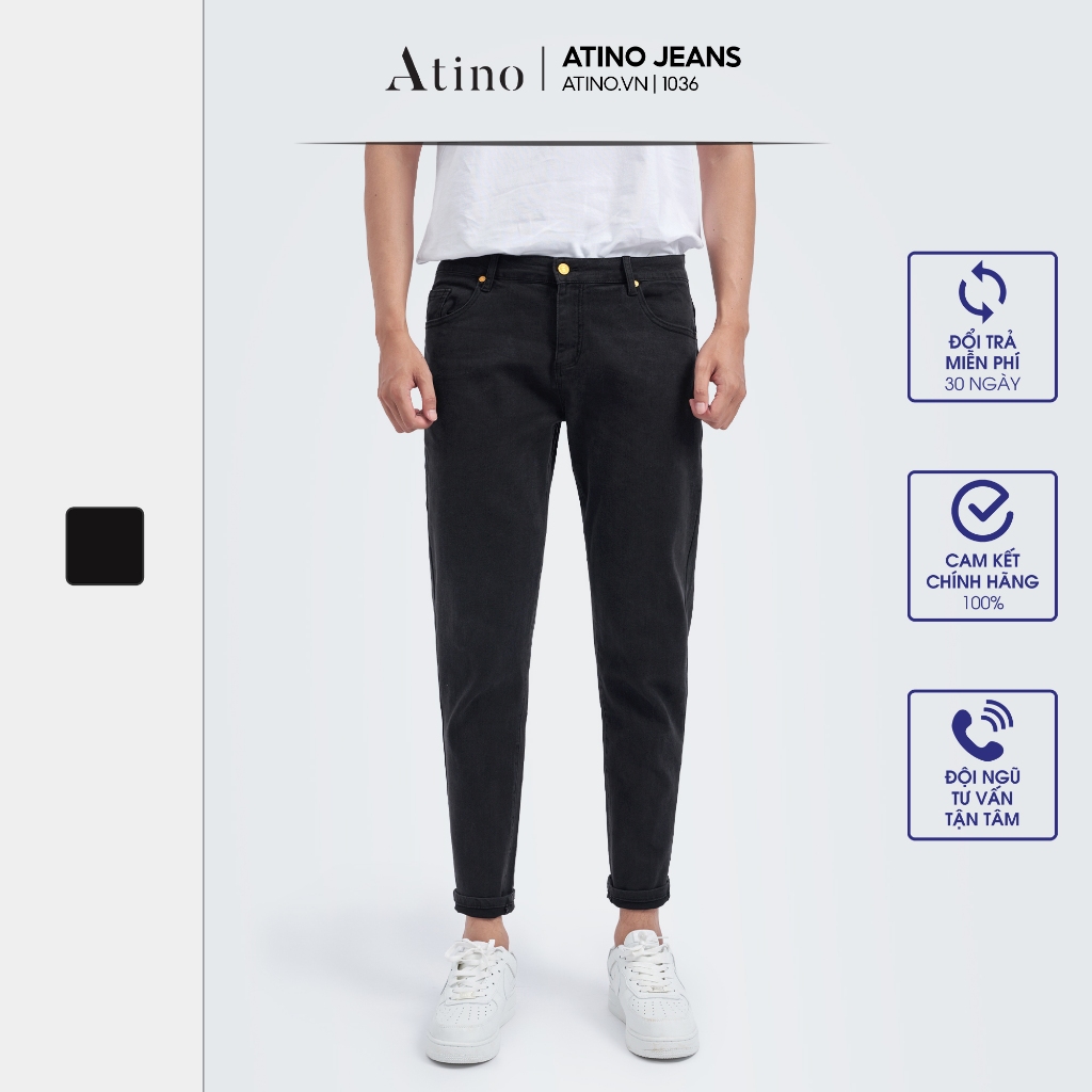 Quần Jean Nam Đen ATINO Chất Liệu Jean Pha Spandex Form Slim-Fit QJ1.1036
