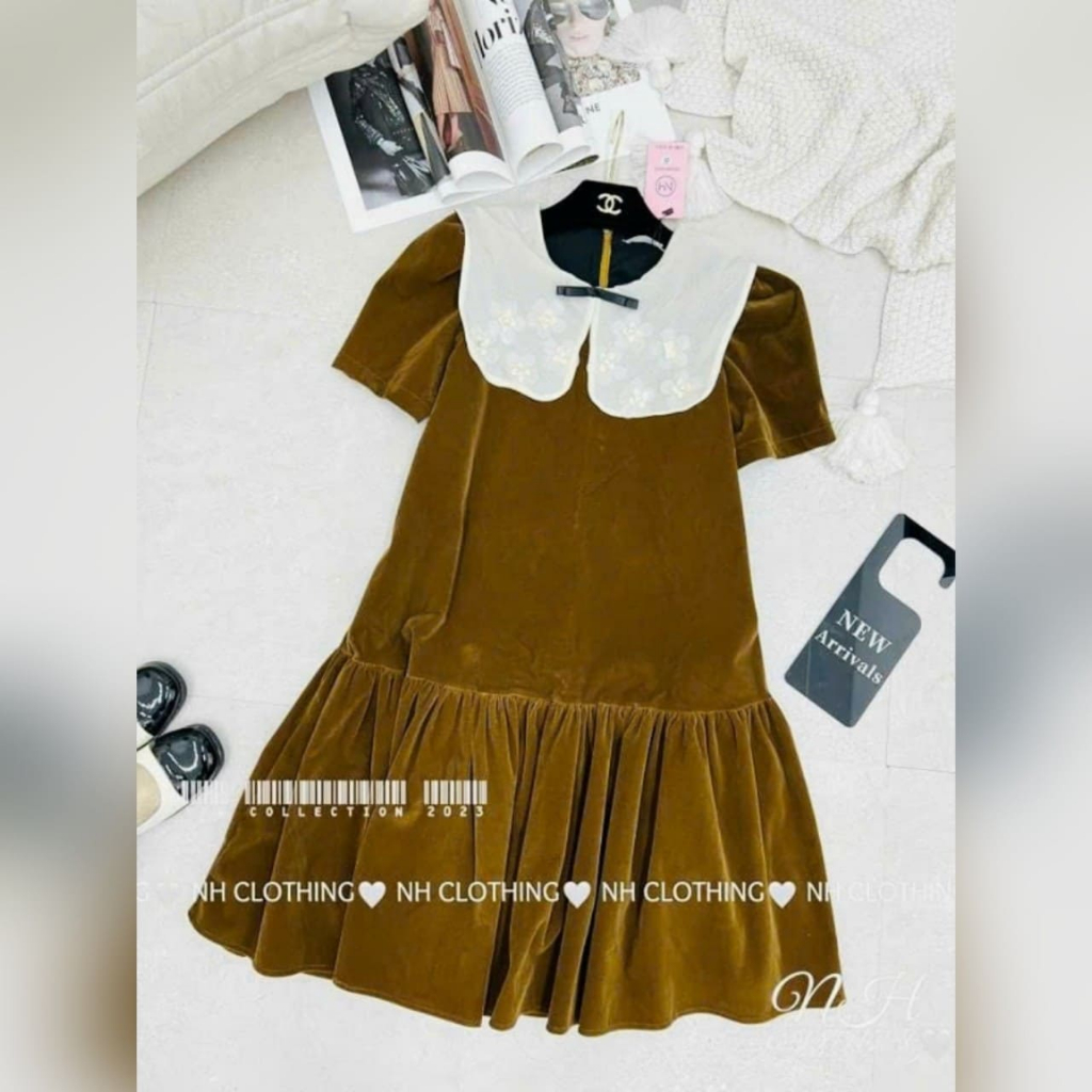 Đầm Bầu Váy Bầu Dự Tiệc Cổ Vuông Đính Hoa Dáng Suông Đuôi Cá Chất Nhung Lì Sang Chảnh HD2519 Honey Mommy