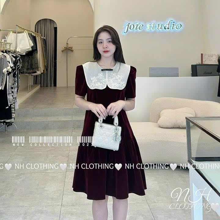 Đầm Bầu Váy Bầu Dự Tiệc Cổ Vuông Đính Hoa Dáng Suông Đuôi Cá Chất Nhung Lì Sang Chảnh HD2519 Honey Mommy