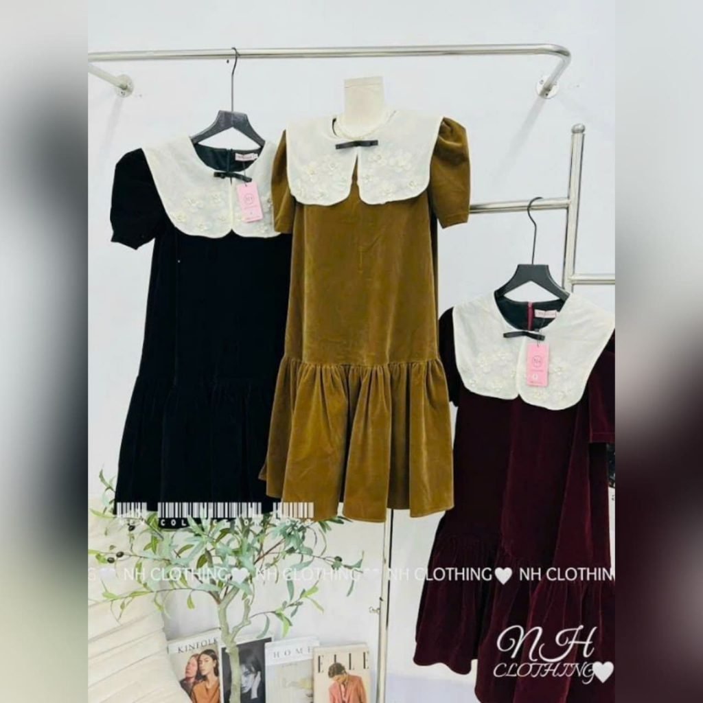 Đầm Bầu Váy Bầu Dự Tiệc Cổ Vuông Đính Hoa Dáng Suông Đuôi Cá Chất Nhung Lì Sang Chảnh HD2519 Honey Mommy