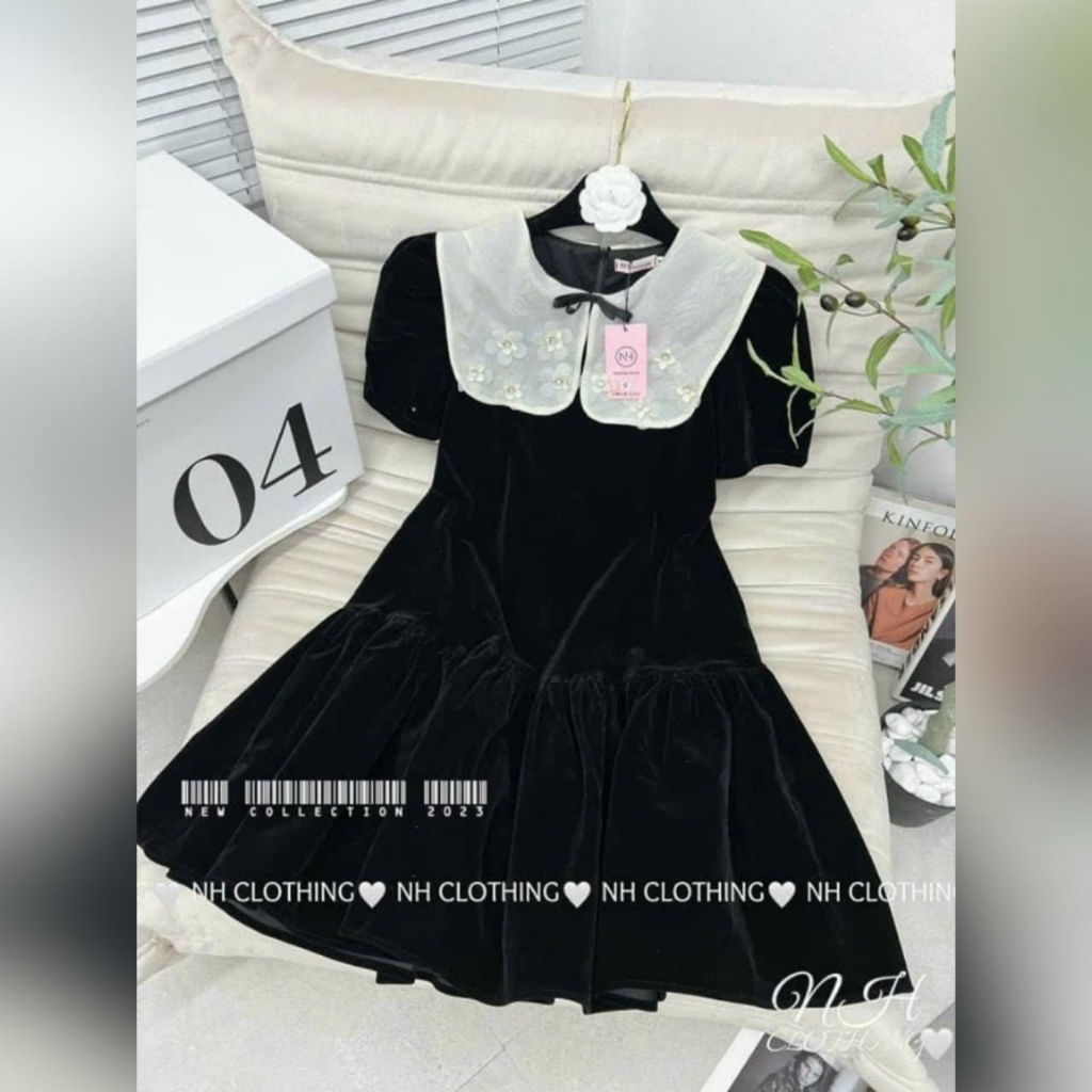 Đầm Bầu Váy Bầu Dự Tiệc Cổ Vuông Đính Hoa Dáng Suông Đuôi Cá Chất Nhung Lì Sang Chảnh HD2519 Honey Mommy