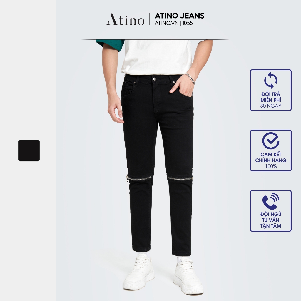 Quần Jean Nam Đen ATINO Chất Liệu Jean Cotton Form Regular-Fit QJ1.1055