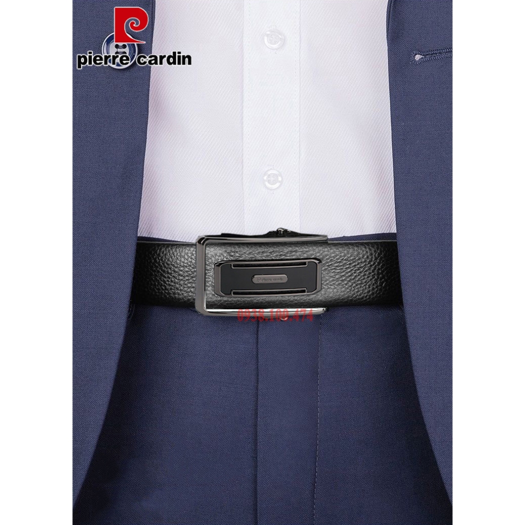 Thắt lưng Pierre Cardin chính hãng dây da bò thật khóa rút chốt tự động PCJ1063