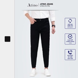 Quần Jean Nam Đen Trơn ATINO Chất Liệu Jean Pha Spandex Form Slim-Fit QJ9916