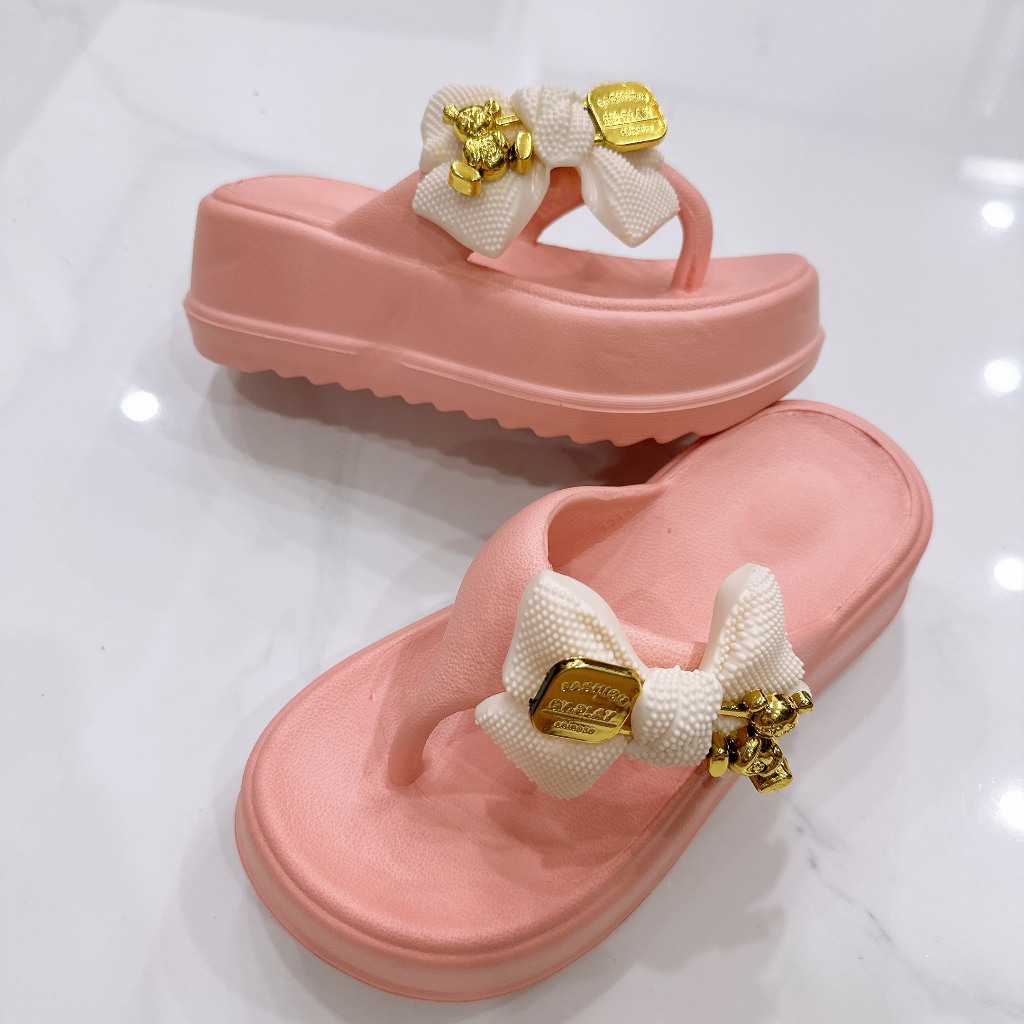 Dép kẹp nơ đế 5cm eva đúc nguyên khối hàng QC