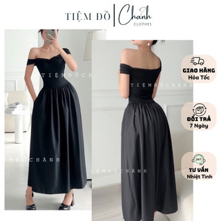 Đầm Maxi Dài Trễ Vai Hàng Quảng Châu, Váy Xòe Thiết Kế Đi Biển Đi Tiệc