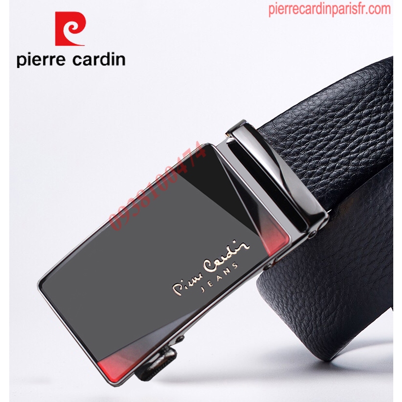 Thắt lưng nam Pierre Cardin chính hãng viền đỏ chiếu sáng khóa chốt tự động dây da bò thật PCJ1103