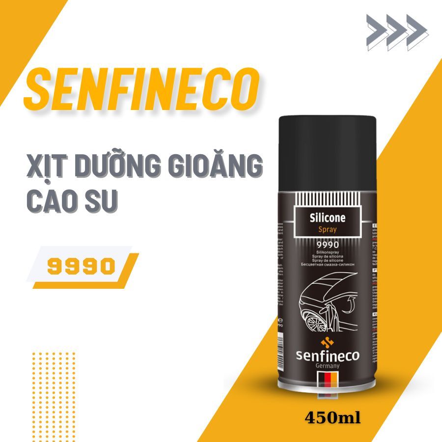 Xịt dưỡng gioăng cao su bôi trơn gioăng, chống kẹt cửa kính ô tô Senfineco 9990 Silicon Spray dung tích 450ml