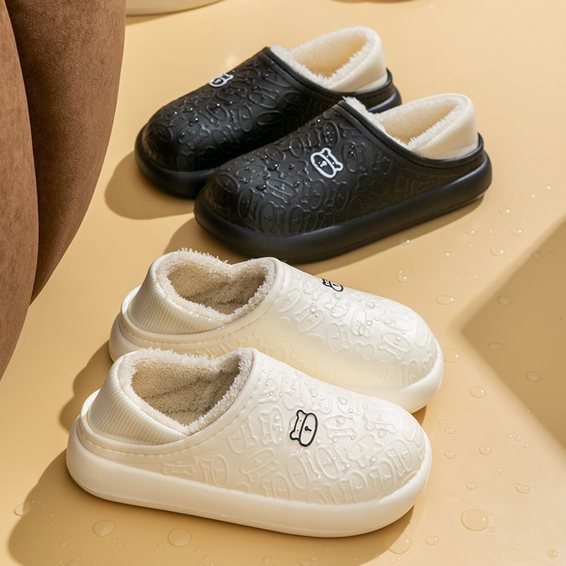 Dép đi trong nhà cotton lông cừu thiết kế hình gấu, hống nước ấm áp mùa đông