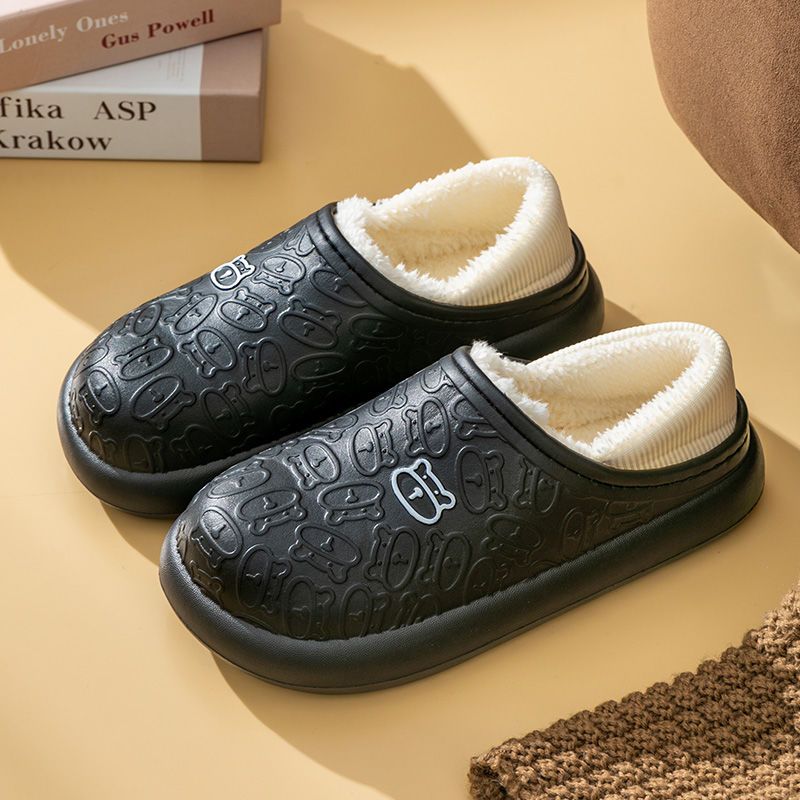 Dép đi trong nhà cotton lông cừu thiết kế hình gấu, hống nước ấm áp mùa đông
