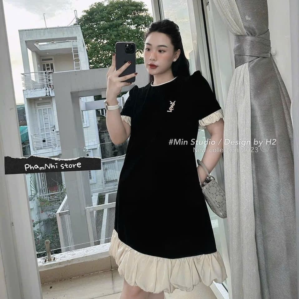 Đầm Bầu Váy Bầu Đi Tiệc Chất Nhung Lì Sang Chảnh Viền Voan Bồng Bềnh Xinh Xắn Dễ Thương Dáng Suông HD2520 Honey Mommy