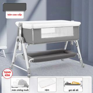 Nôi ghép giường cho bé Momkid đa năng có thể gập lại tháo rời di động, tùy chỉnh độ cao chống trào ngược- Bảo hành 2 năm