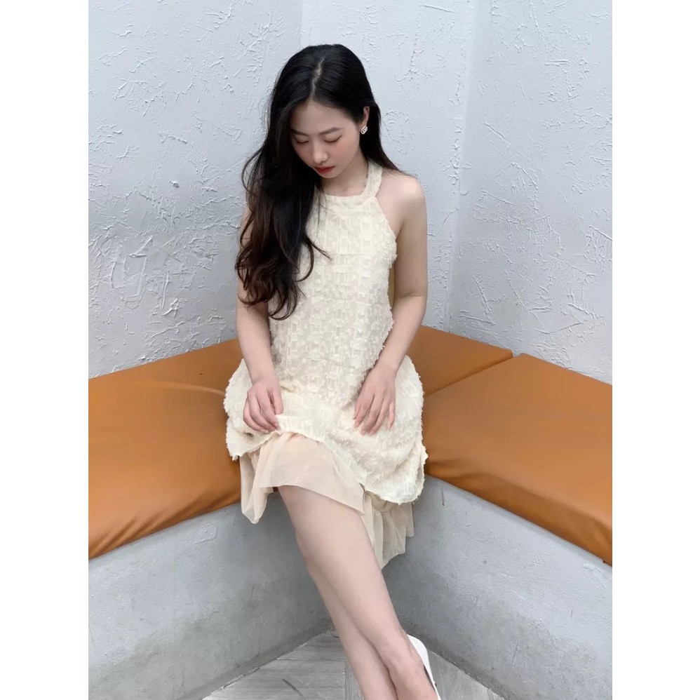 💖ẢNH THẬT💖Đầm váy nữ cổ yếm lông vũ hở lưng 2 lớp có mút ngực sang chảnh dễ thương phù hợp đi chơi đi tiệc