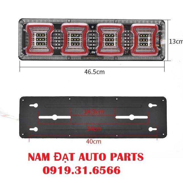 Đôi đèn led hậu sau xe tải 4 khoang sáng đuổi kiểu Audi điện 12V 24V