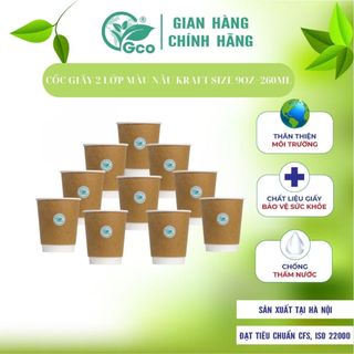 Cốc giấy 2 lớp màu nâu kraft size 9oz~270ml