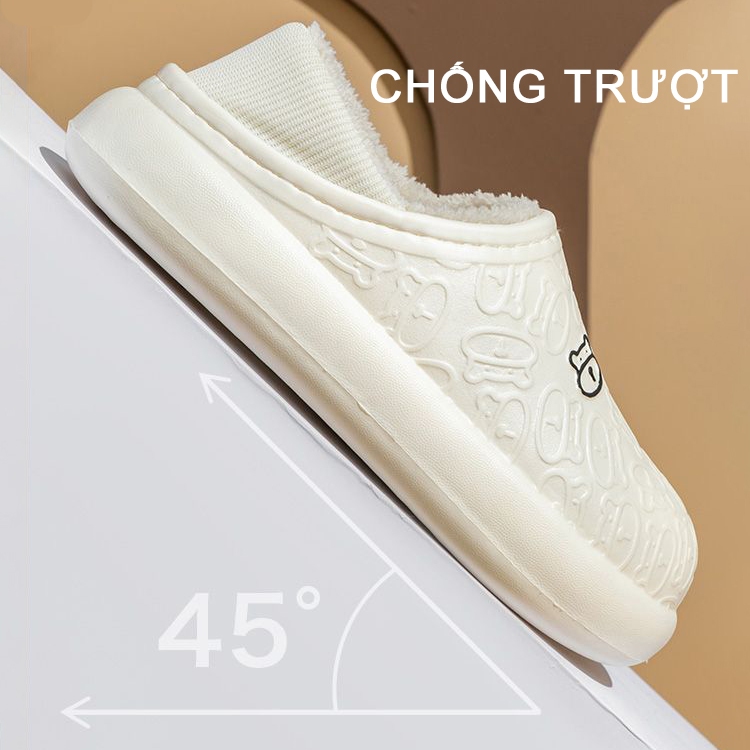 Dép đi trong nhà cotton lông cừu thiết kế hình gấu, hống nước ấm áp mùa đông