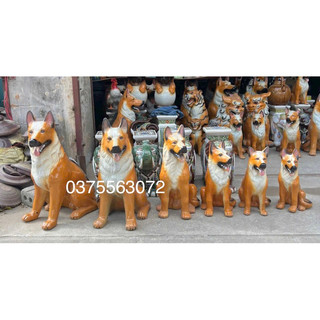 Tượng chó bằng sứ- Tượng tiểu cảnh decor sân vườn hàng gốm sứ