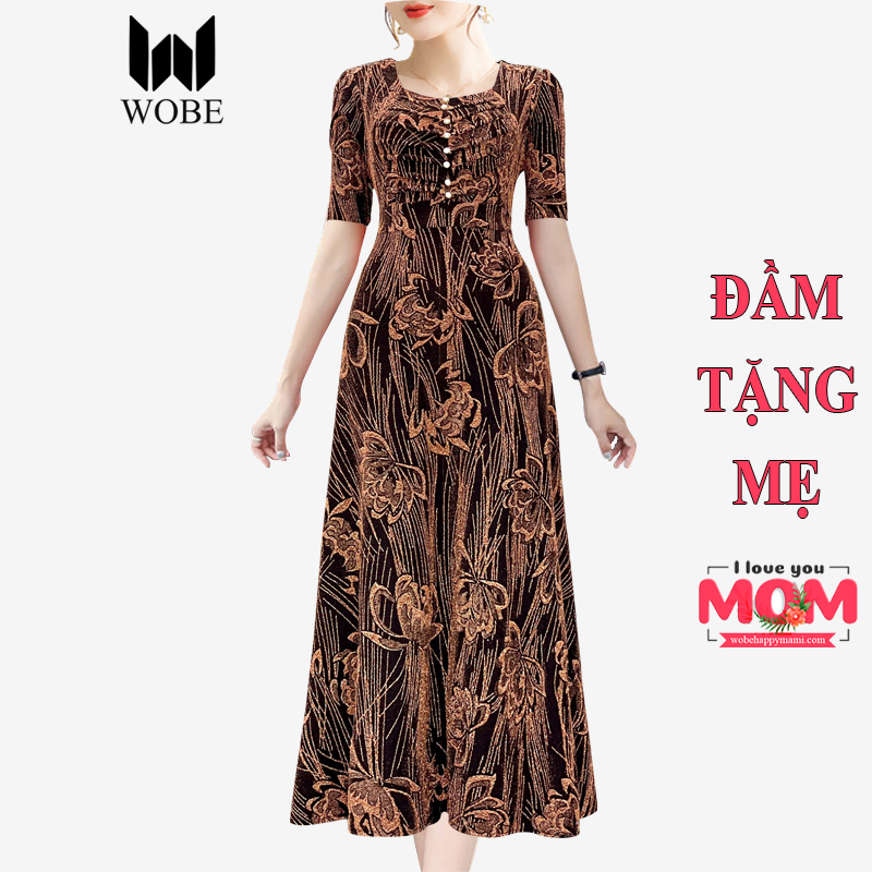 Đầm trung niên dự tiệc sang trọng vải nhũ kim sa tặng mẹ co giãn tốt bigsize 80kg DN19 - WB WOMAN & BEAUTY