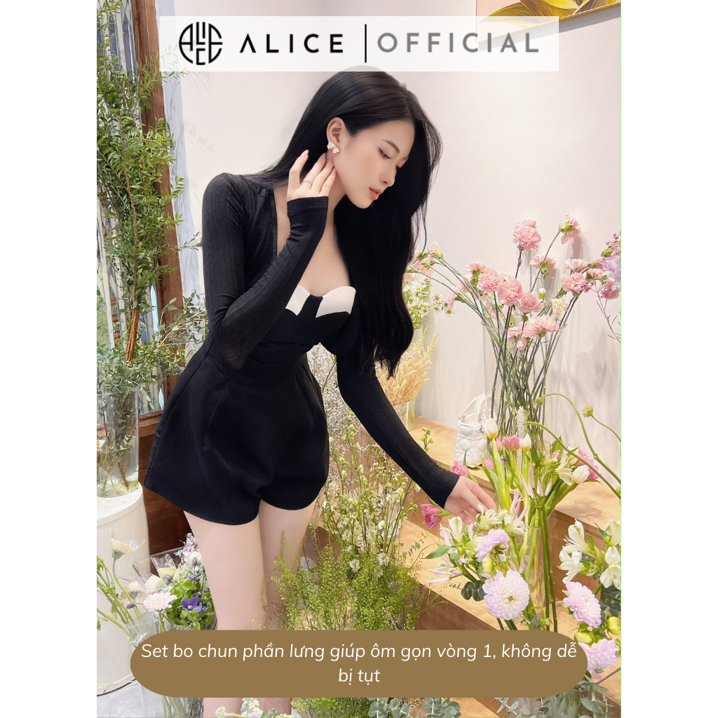 Set Jumsuit Cúp Ngực ALICE Dáng Ngắn Kèm Áo Cardigan, Chất Dạ Mềm Cao Cấp, Sang Chảnh, Điệu Đà S414