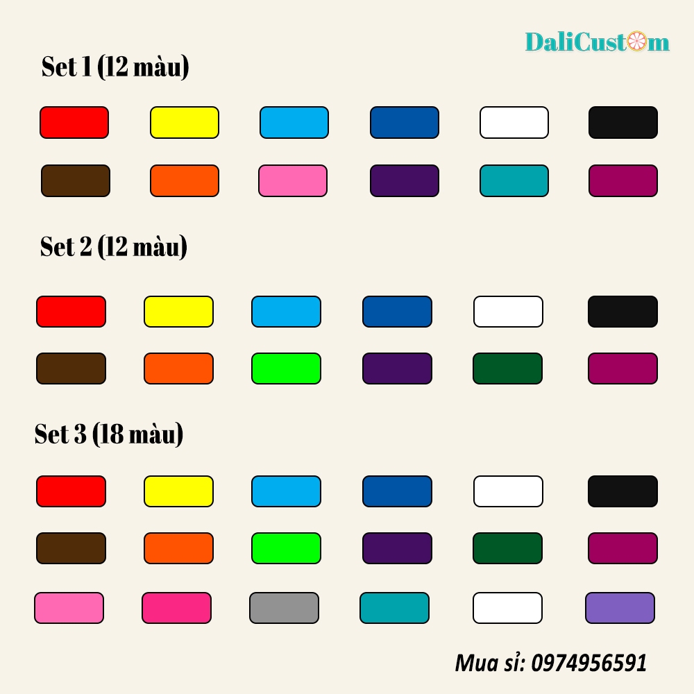 Set 12 Màu 18 Màu Acrylic Hũ Chiết 3ml 6ml Kèm Cọ