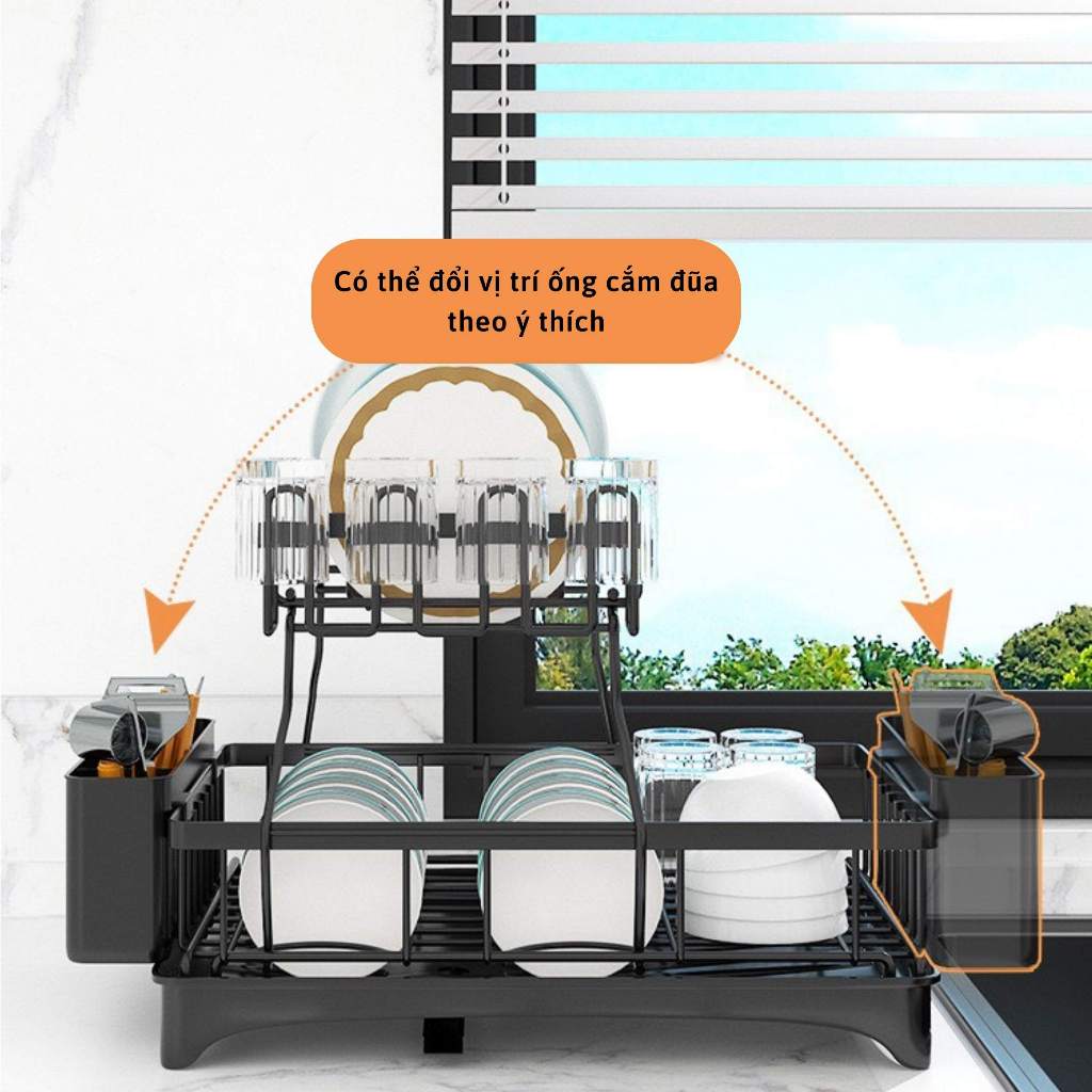 FREESHIP ❤️ Giá Úp Chén Bát Có Rãnh Thoát Nước Khay Úp Cốc, Kệ Úp Bát có khay hứng ráo nước