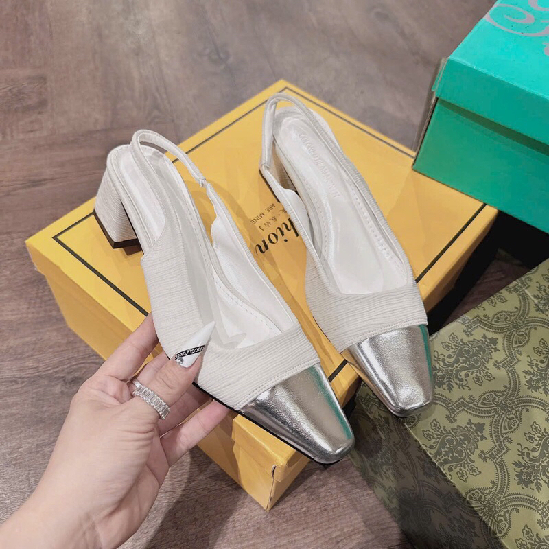 Giày cao gót phối màu, giày hở gót quai hậu, giày gót vuông 5cm mã EC279