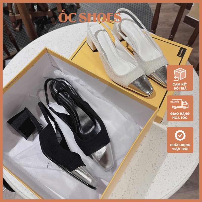Giày cao gót phối màu, giày hở gót quai hậu, giày gót vuông 5cm mã EC279