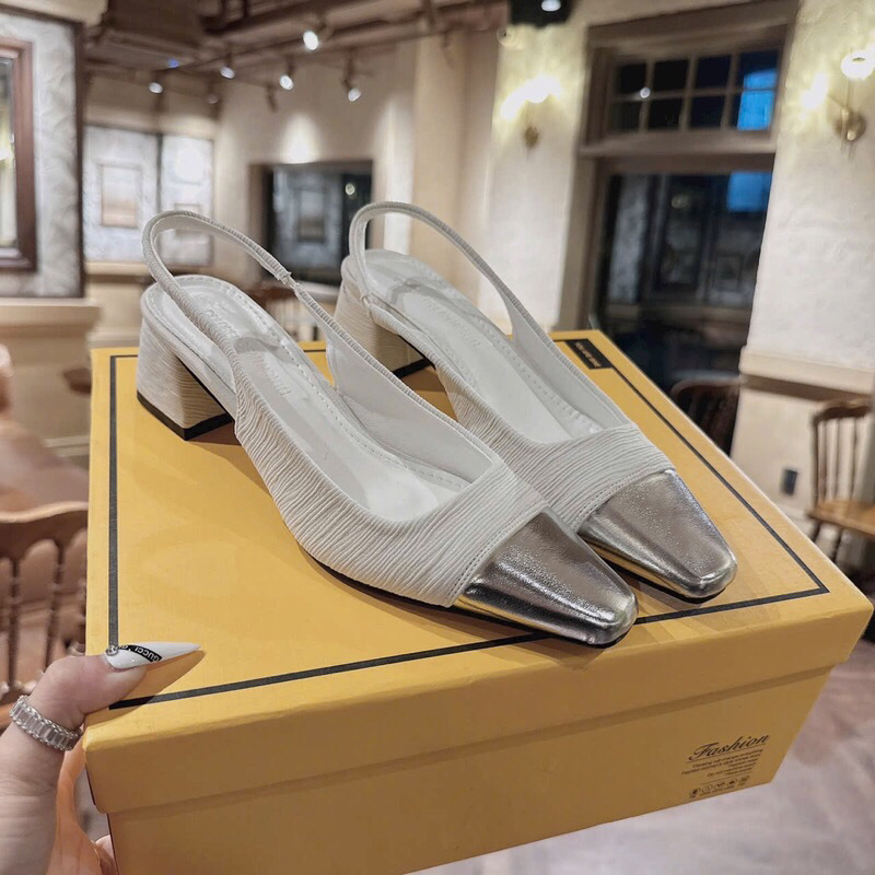 Giày cao gót phối màu, giày hở gót quai hậu, giày gót vuông 5cm mã EC279