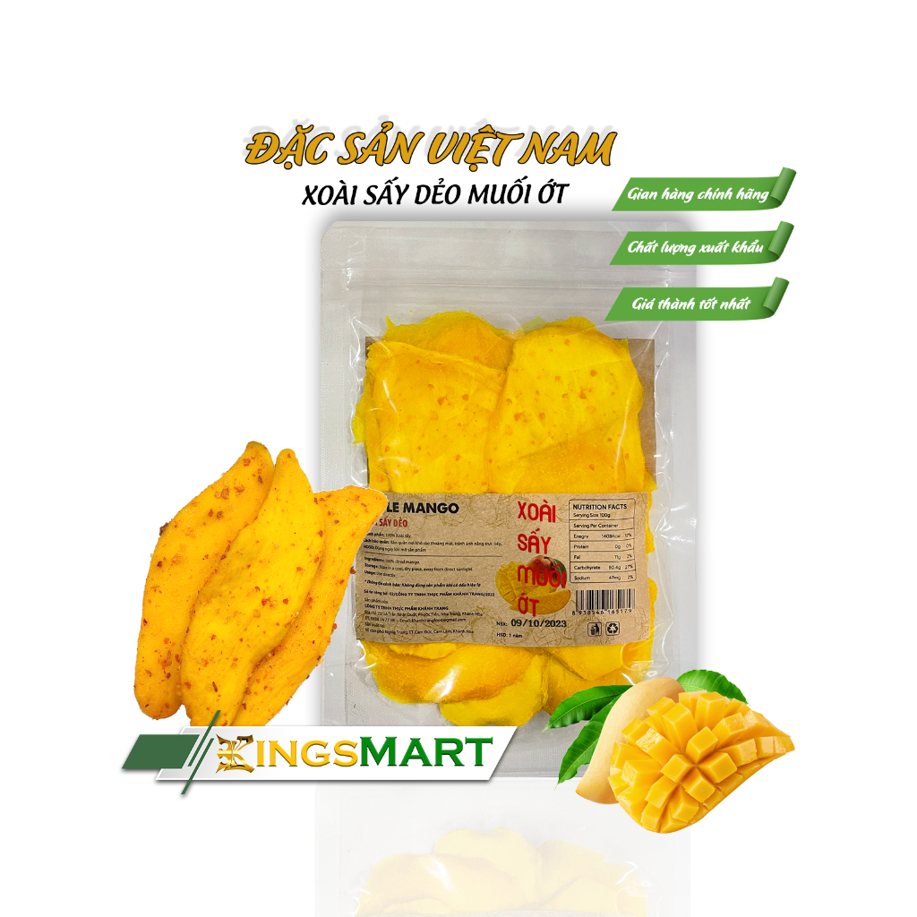 Xoài sấy dẻo muối ớt chua cay - Thương hiệu Khánh Trang - Đặc sản Cam Ranh - Túi 200g - Kingsmart