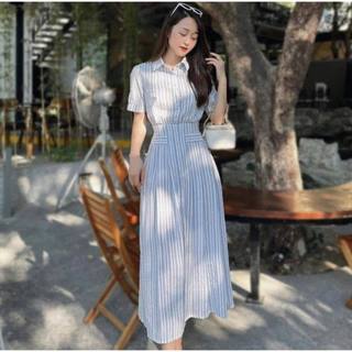🌷Đầm sọc cổ sơ mi đắp túi