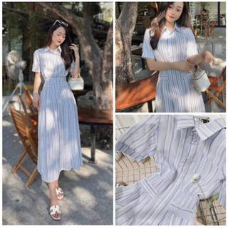 🌷Đầm sọc cổ sơ mi đắp túi
