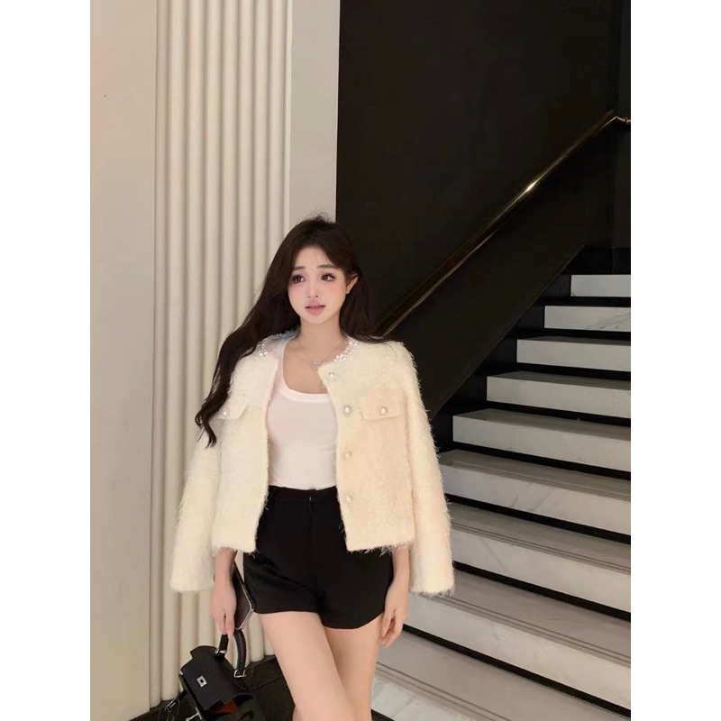 Áo khoác cardigan ngắn dạng rộng tay dài