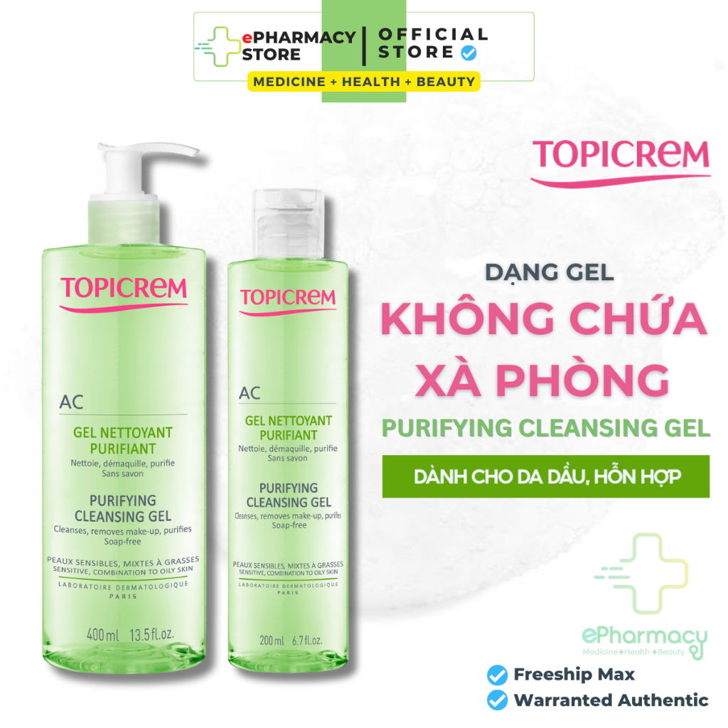 Gel rửa mặt TOPICREM Purifying Cleansing Gel - Sữa rửa mặt Topicrem cho da dầu