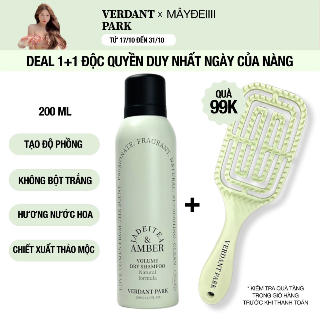 Xịt khô phồng tóc VERDANT PARK dầu gội khô kiềm dầu lâu bết mùi Jadeitea & Amber.