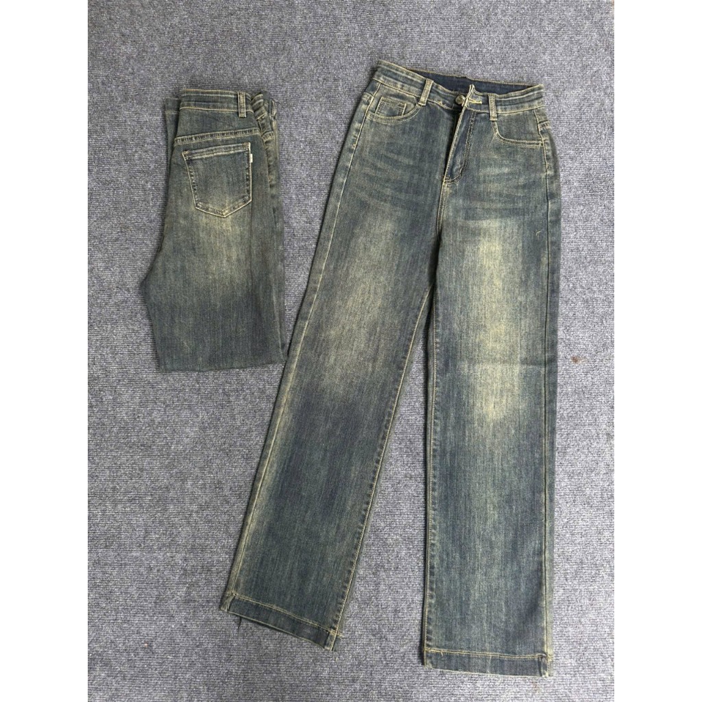 Quần Jeans Ống Đứng Cơ Bản Wash Đồng Dài 92cm