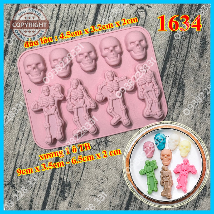 HCM - Khuôn silicon làm đá viên đầu lâu, kẹo dẻo xương sọ halloween