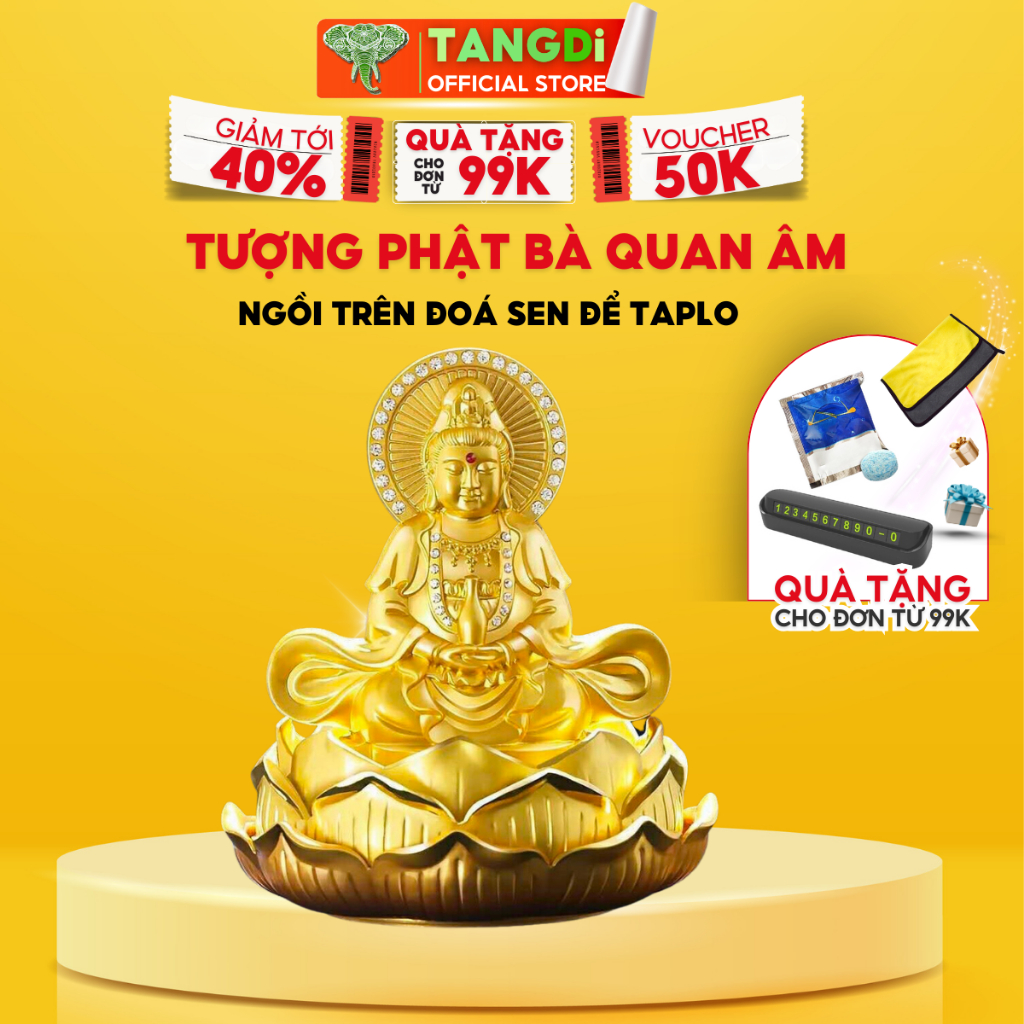Tượng phật bà Quan Âm TANGDi ngồi trên đoá sen để taplo trang trí ô tô mang đến sự bình an