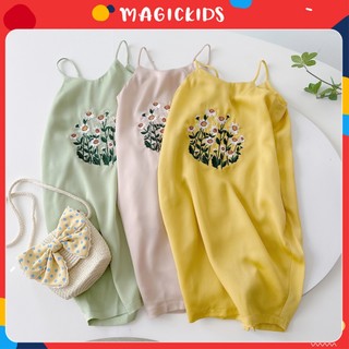 Đầm váy 2 dây cho bé gái từ 2 3 4 5 6 7 8 tuổi Magickids thêu hoa lụa ngọc trai mềm mịn phong cách tiểu thư VA23001