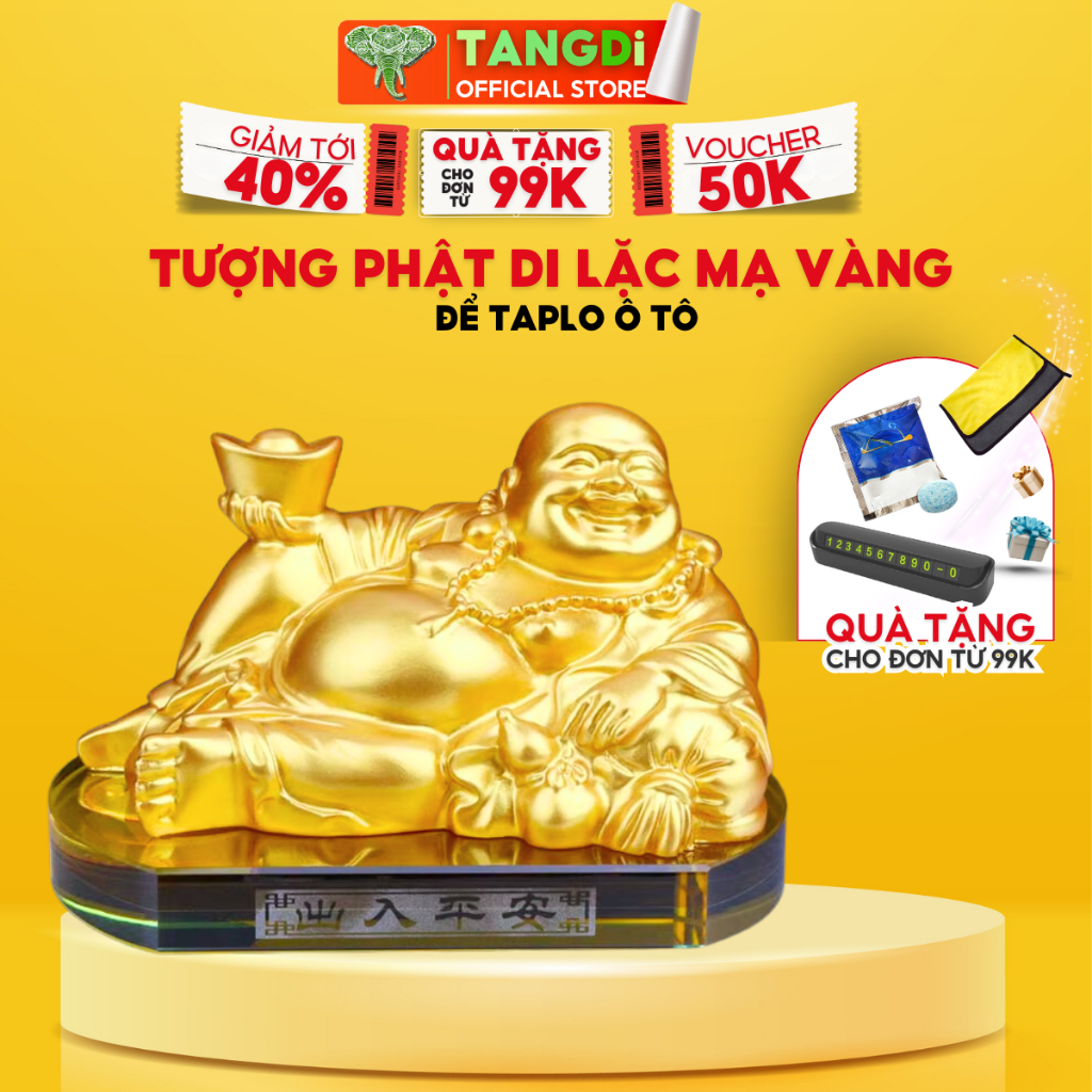 Tượng Phật Di Lặc mạ vàng TANGDi để taplo ô tô - tượng phong thuỷ mang lại bình an, may mắn