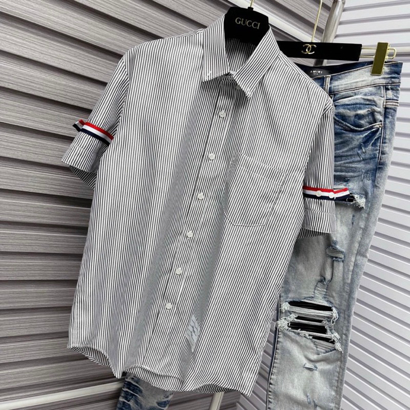 Áo Sơ Mi Kẻ Sọc Thom Nam Nữ Vải Cotton Lụa Cao Cấp