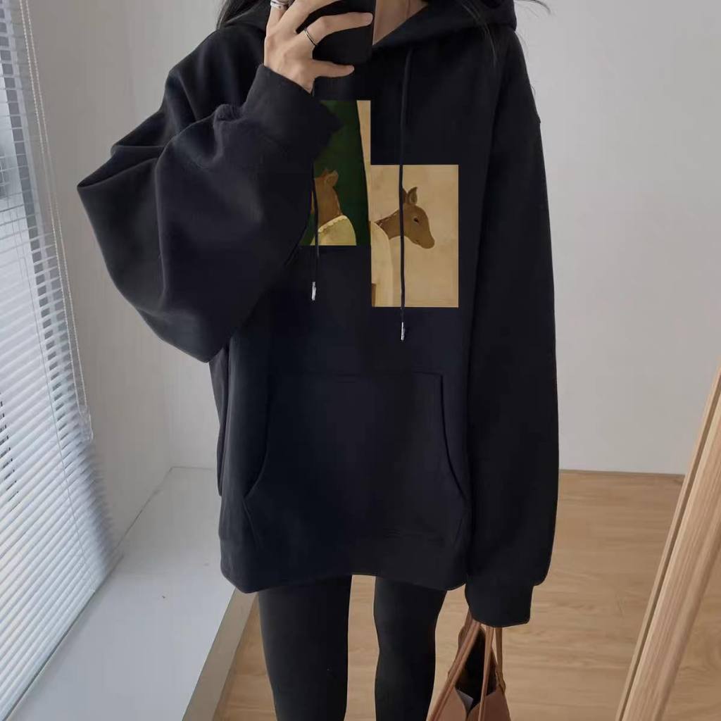 Áo Hoodie nỉ lót bông form rộng oversize, áo hoodie đôi nam nữ họa tiết cá tính