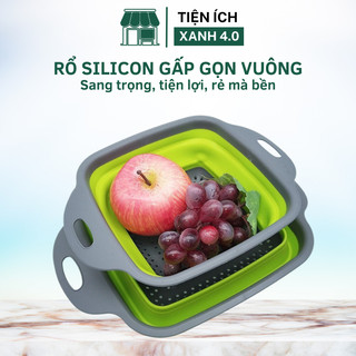 Rổ silicon gấp gọn vuông nhà bếp xếp, gấp gọn tiện lợi cho gia đình