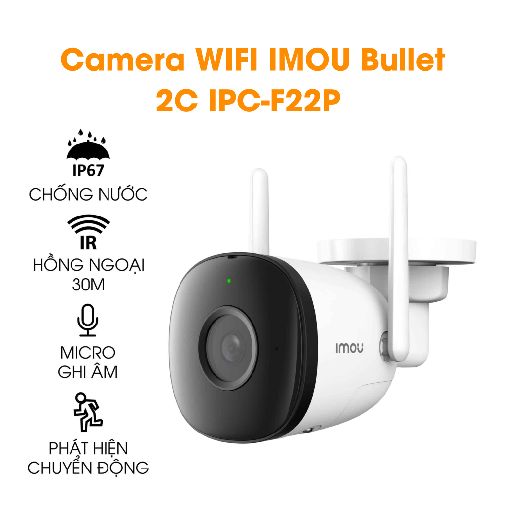 Camera WIFI IMOU Bullet 2C  2MP FullHD - Có Màu Ban Đêm - Tích Hợp Mic Thu Âm - Chống Nước